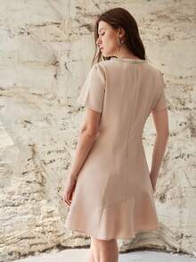 MOTF PREMIUM WOMEN'S FAUX PEARLS BEADED DETAIL SHORT SLEEVE DRESS FOR DATES, SPRING/SUMMER - Pink - View 3