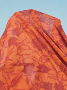 Aveloria Breezaya Vestido largo con bloque de color naranja, estampado floral aleatorio de gasa, cuello halter, fruncido, cintura con lazo, espalda descubierta, vestido maxi minimalista, elegante, vacacional, sexy, con abertura, versátil, sin mangas para fiesta - Multicolor - Ver 7