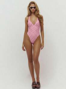 Musera Resort 深V领系带高衩丁字裤波点泳衣泳装夏季游泳海滩度假日常性感可爱旅行Bambola - 粉色 - 查看 5