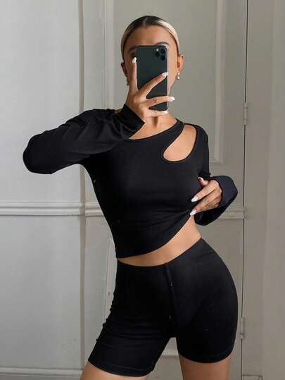 Livesso Bộ đồ mặc nhà thoải mái dành cho nữ, chất liệu dệt kim, cổ khoét rỗng, ôm sát, thích hợp cho mùa xuân/hè.