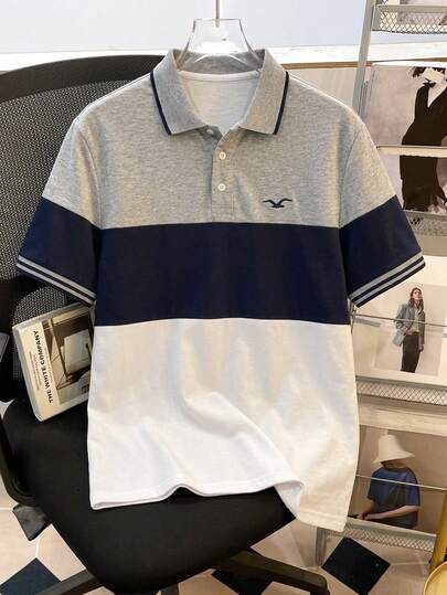 Manfinity Joysei Men's Plus Size Color Block Short Sleeve Polo Shirt, Going Out Casual Men Polo Shirtspolo Shirt For Men>Casual