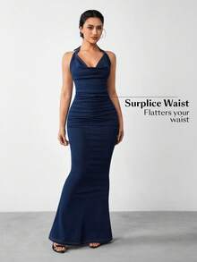 Flexra 女士针织牛仔吊带美人鱼紧身连衣裙 - 藍色 - 查看 4