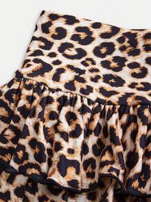 SHEIN Tween Girl Casual Leopard Print Layered Skirt - Brown - View 3
