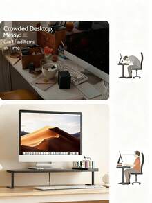 1PC Desktop Monitor Riser With Storage Grid Neck Protection Multi Compartment Partition Board Simple Office Style White Black Long Strip Shape With Three Pen Slots Lower Storage Space Sturdy Support Desktop Organizer For Home Office Daily Workplace Desk Organization - Multicolor - View 2