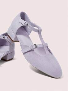 CUCCOO DOLLMOD 女士圆头绒面紫色芭蕾舞鞋款，轻盈柔美可爱甜美粗跟玛丽珍单鞋 - 紫色 - 查看 3