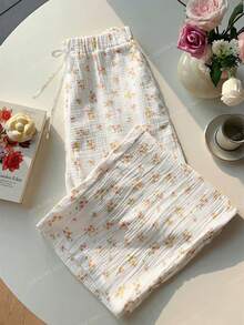 Comfortcana Quần ống rộng dáng suông, màu trơn, chất liệu vải nhăn, có dây rút, thích hợp cho kỳ nghỉ hè, cỡ lớn. - trắng - Xem 5