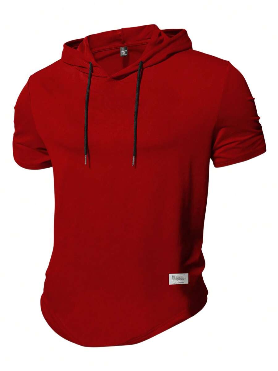 Manfinity Homme Plus Size Men's Casual Hooded Short Sleeve T-Shirt, Summer - Red - View 1