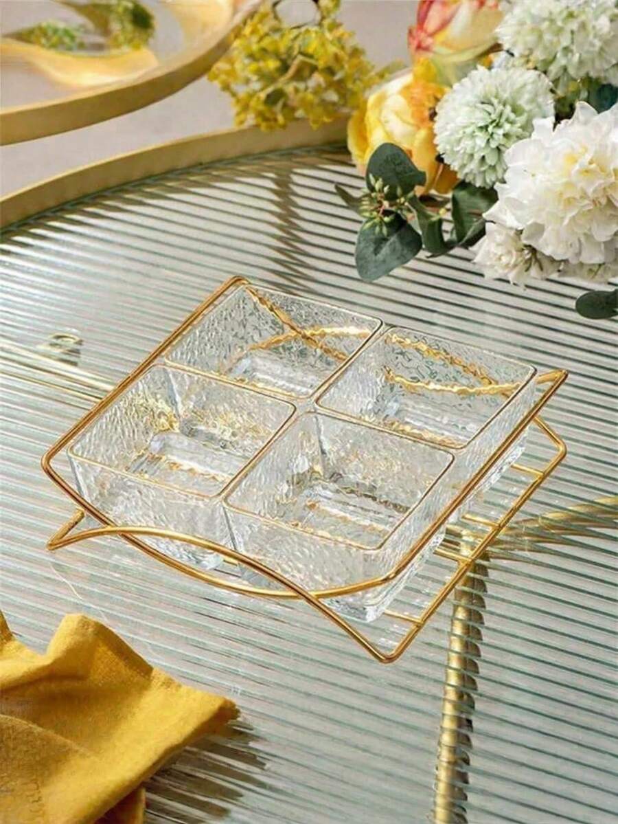 Bộ 1 khay cong khung vàng đựng đồ ăn nhẹ, các loại hạt và trái cây. - Trong sáng - Xem 1