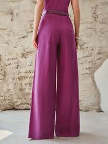 MOTF PREMIUM WOMEN'S LINEN LONG WIDE-LEG BELTED PANTS, SPRING/SUMMER - Hot Pink - View 6