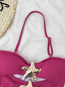 SHEIN Tween Girl Metal Starfish Decor One-Piece Swimsuit,Suitable For Beach Vacation,Pool Party,1 Piece Swimwear Bathing Suit Star Pink One - Hot Pink - View 3