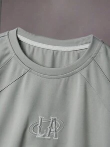 STYNVO Plus Size Men's Round Neck Letter Embroidered Casual Versatile Daily Wear Short Sleeve T-Shirt - Grey - View 4