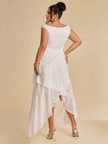 SHEIN BAE Đầm cỡ lớn màu trơn, cổ xếp ly, vạt bất đối xứng, chất liệu jacquard, eo thắt. - trắng - Xem 3