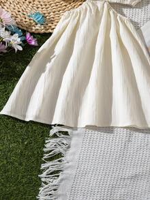 Vintaside Kids Young Girl Floral Pattern Ruffle Hollow Out Casual Vacation Slip Dress - White - View 4