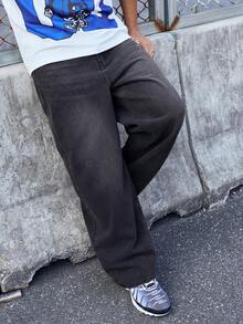 EVRINFINITE 1件 Hearty Haven 休闲宽松美式街头风男士牛仔裤 - 黑色 - 查看 7