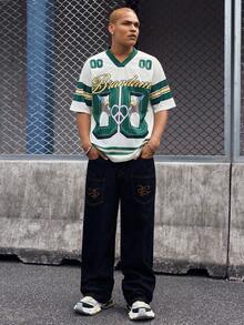 EVRINFINITE 男士字母印花V领短袖休闲T恤 - 彩色 - 查看 7