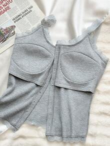 DAZY Women Lace Patchwork Camisole With Built-In Padded Bra - Light Grey - View 2