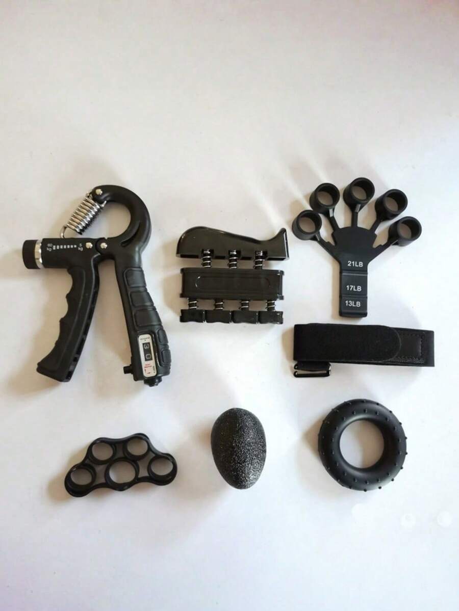 7pcs Fitness Grip Strengthener Kit, Finger Exerciser Hand Wrist Muscle Trainer - Black - View 1