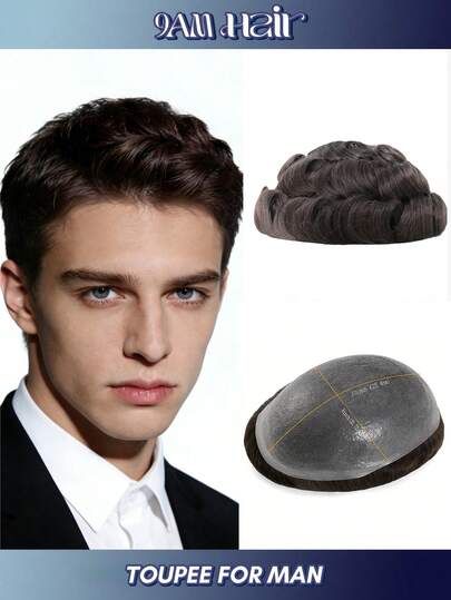 Tóc giả PU 100% tóc thật dành cho nam giới, tạo đường chân tóc tự nhiên, vô hình, không thể phát hiện, thoáng khí, mềm mại, bền, không rụng tóc, thích hợp cho người tóc mỏng, rụng tóc và che phủ vùng hói.
