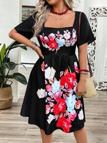 Breezaya Đầm midi dáng rộng in hoa màu trơn, thắt eo, cổ vuông, thích hợp cho kỳ nghỉ hè, đầm cổ vuông cho nữ, đầm đi nghỉ mát cho nữ, đầm hè thường ngày cho nữ, đầm thường ngày in hoa cỡ lớn cho nữ, đầm hè cho nữ, trang phục hè cho nữ, đầm in hoa, đầm thường ngày cho nữ. - Nhiều màu - Xem 7