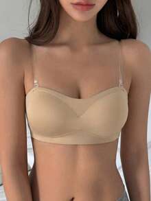 DAZY Removable Transparent Strap Strapless Wireless Bra Lingerie For Women - Apricot - View 3
