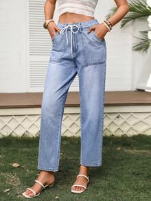 Breezaya 女士休闲水洗牛仔裤 - 藍色 - 查看 6