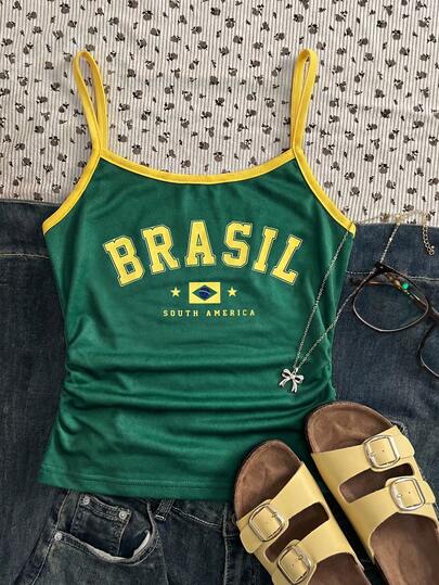 Áo hai dây in chữ tiếng Anh cỡ lớn dành cho bé gái, kiểu dáng thường ngày đa năng, phù hợp cho các hoạt động hàng ngày, du lịch, đi học và các dịp khác.