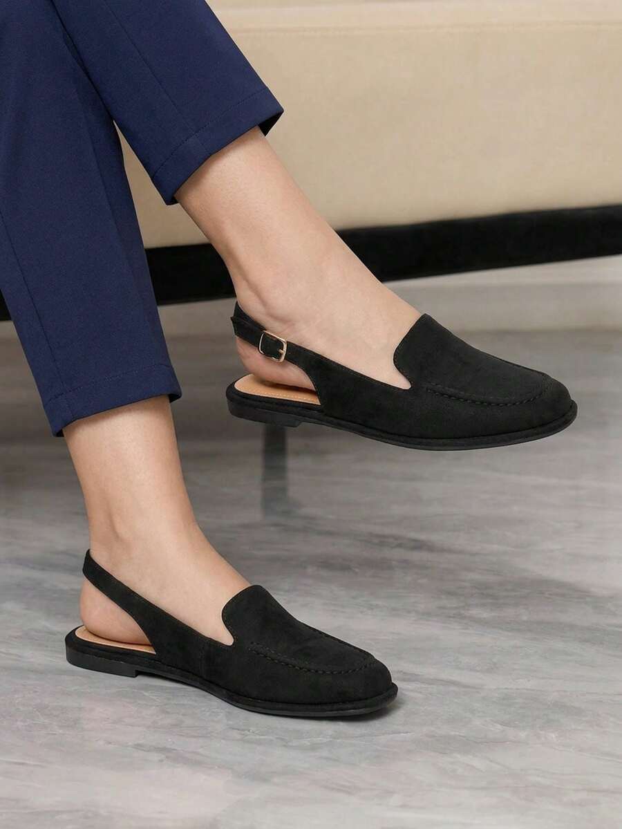Sleekvia Women's Black Fashionable Soft-Sole Comfortable Flat Slingback Shoes, Versatile For Commuting, Lightweight And Comfortable With Heel Strap - Black - View 1