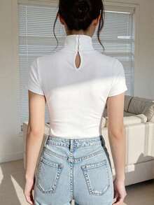 Cévolie Áo thun ngắn tay cổ chữ V khoét sâu dành cho nữ, thích hợp cho mùa hè. - trắng - Xem 2