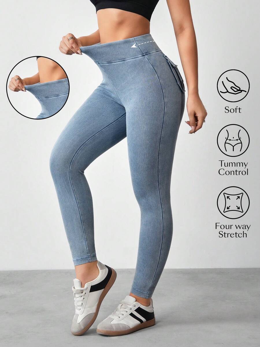 Flexra Quần jegging denim dài đến khuỷu tay (7/8) dành cho nữ, màu đào, ôm sát tôn dáng. - Màu xanh lam - Xem 1
