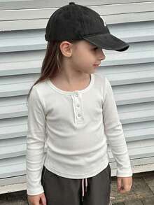 DAZY Tween Girls Solid Color Knit Long Sleeve T-Shirt - White - View 4