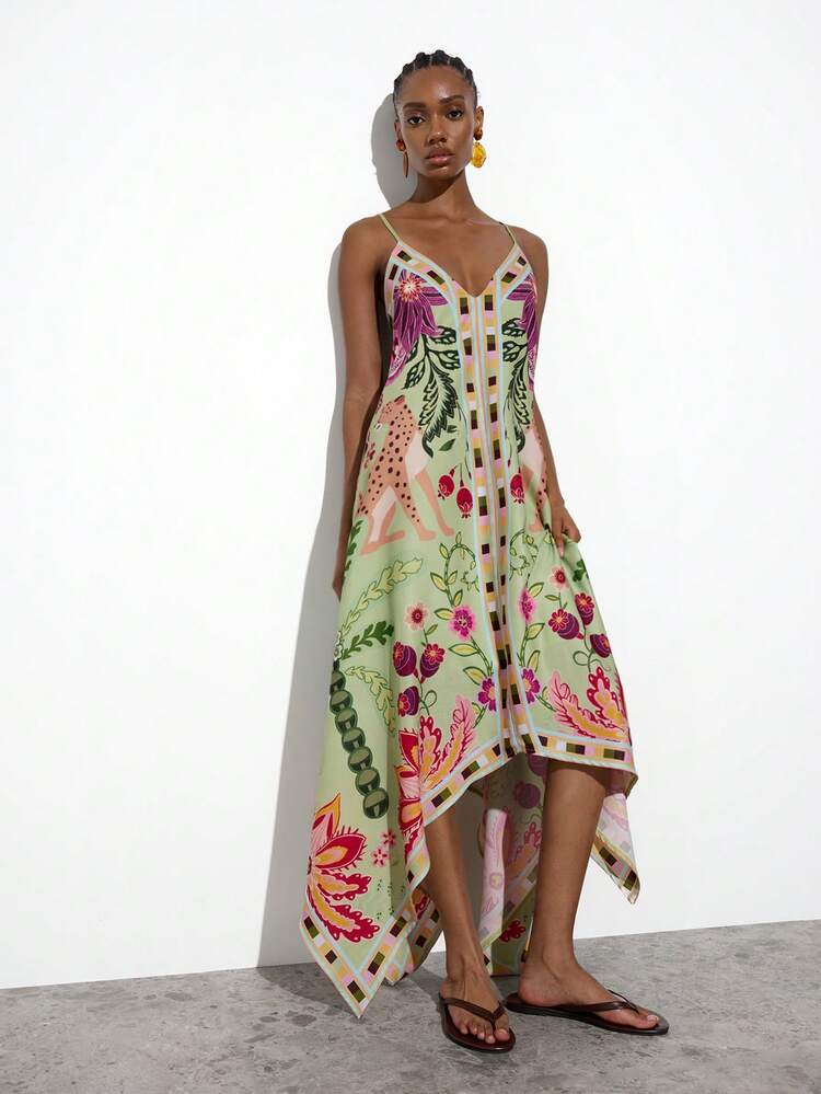 SHEIN Maija Damen Urlaubs Seiden-Schal Design Asymmetrischer Saum Trägerkleid