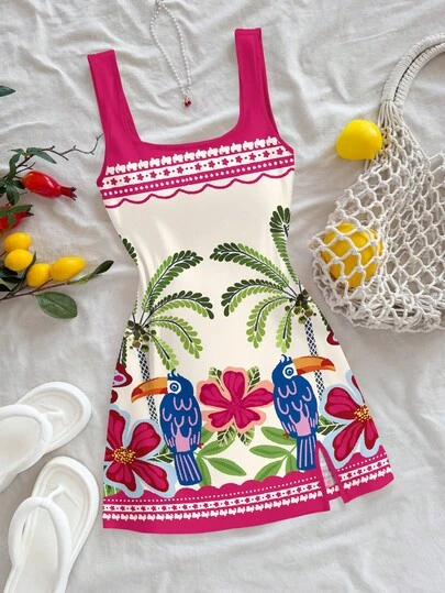 Soleia U领露背迷你连衣裙，适合夏季穿着