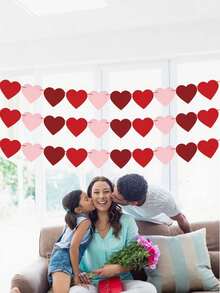 1 Piece Heart Shaped Hanging Banner Garland Valentine's Day Decor Pink Red Burgundy Love Theme Engagement Wedding Anniversary Party Room Home Decoration Romantic Ornament - multicolor - View 6