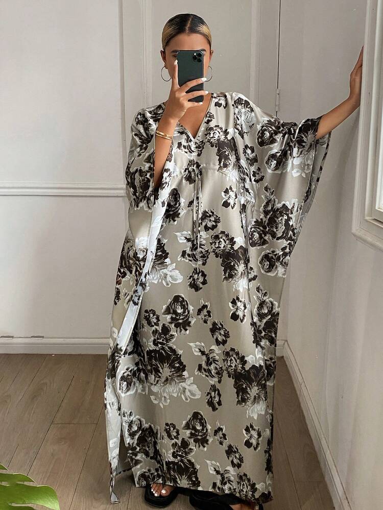 Floral Print Loose Fit Women Nightgown, Spring/Summer