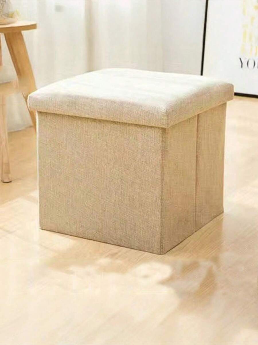Multifunctional Foldable Cotton-Linen Storage Stool/Box/Organizer/Shoe Changer/Fabric Storage Bench/Adult Seating Option - Beige - View 1