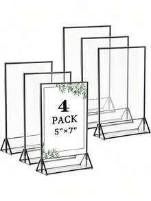 Bộ 4 khung biển hiệu acrylic 5x7 inch - Khung để bàn hai mặt dùng cho số bàn cưới, thực đơn nhà hàng, ảnh Giáng sinh, lễ tốt nghiệp, tiệc sinh nhật, tiệc mừng em bé - Giá đỡ trưng bày ảnh/giá/thực đơn trong suốt - Nhiều màu - Xem 5