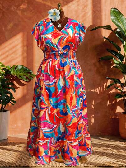 SHEIN CURVE+ Curve Size US22Music Festival, Seaside Vacation, Bohemia Paisley Print Long Vacation Casual Dress Boho Summer Boho Old Money Summer Outfits For Women Spring Break Rave Outfits Festival Spring Break Outfits