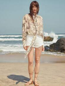 Aveloria Modichic Áo sơ mi dài tay buộc dây kiểu dáng châu Âu và Mỹ in họa tiết da báo, phong cách retro, thường ngày. - Nhiều màu - Xem 6