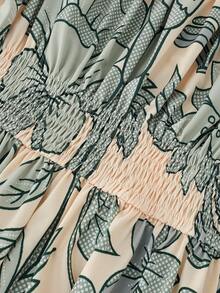 SHEIN Holidaya Đầm maxi ngắn tay cổ vuông in hoa phong cách bohemian dành cho nữ, thích hợp cho kỳ nghỉ biển. - màu xanh lá - Xem 7