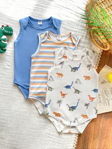 Vintaside Kids Bộ 3 món áo liền quần cho bé trai mùa hè màu xanh dương in hình sinh vật biển dễ thương. - Nhiều màu - Xem 5