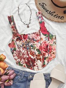SHEIN VCAY Áo nữ cỡ lớn in họa tiết hoa, thời trang, đa năng, kiểu dáng thường ngày. - Hồng - Xem 1