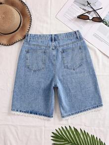 Rivivi Shorts vaqueros lavados con encaje de contraste de moda - Lavado ligero - Ver 3