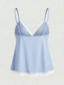 ROMWE Fairycore Women's Solid Color Minimalist Daily Lace Patchwork Camisole Top - Baby Blue - View 2
