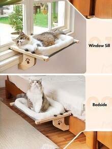 1 chiếc giá đỡ cửa sổ chịu lực cao dành cho mèo lớn, khung gỗ và kim loại, có thể điều chỉnh, dùng làm võng nằm cạnh cửa sổ hoặc giường ngủ gắn trên tủ. - màu nâu - Xem 2