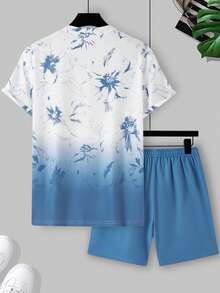 Manfinity RSRT Men's Floral Print Ombre Short Sleeve T-Shirt And Drawstring Waist Shorts Casual Daily Outfit - Multicolor - View 2