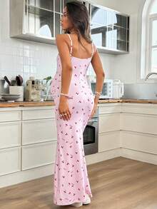 SHEIN Đầm bầu không tay in họa tiết quả anh đào, kiểu dáng thường ngày, thích hợp cho mùa hè. - Hồng - Xem 2