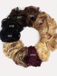 Tóc giả búi rối kẹp càng cua, tóc giả búi xoăn gợn sóng, tóc giả buộc búi scrunchie cho nữ, màu nâu trung bình có highlight, tóc giả búi kẹp càng cua, tóc giả búi rối, tóc giả buộc búi scrunchie cho nữ, màu nâu trung bình có highlight, tóc giả búi kẹp - Nhiều màu - Xem 2