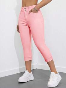 Rivivi Casual Solid Color Slim Fit Jeans - Pink - View 3