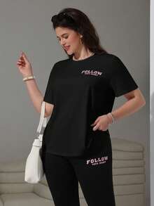 SHEIN EZwear Black Plus Size 2 Pieces Set - Black - View 4