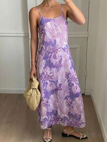 DAZY Floral Print Lightweight Long Slip Dress For Women, Vacation Style Pajama, Moo Moo Night Dress - Purple - View 4